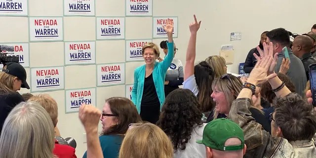 Democratic presidential candidate Sen. Elizabeth Warren of Massachusetts speaks to supporters at a campaign field office in North Las Vegas, on Feb. 20, 2020. (Fox News)