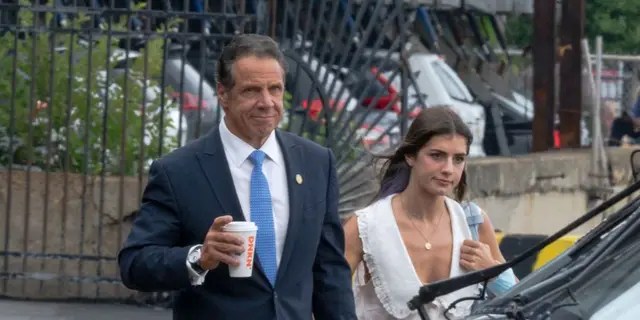 New York Governor Andrew Cuomo (L) and Michaela Kennedy-Cuomo are seen at the Eastside Heliport in Midtown on August 10, 2021 in New York City. (Photo by Gotham/GC Images)