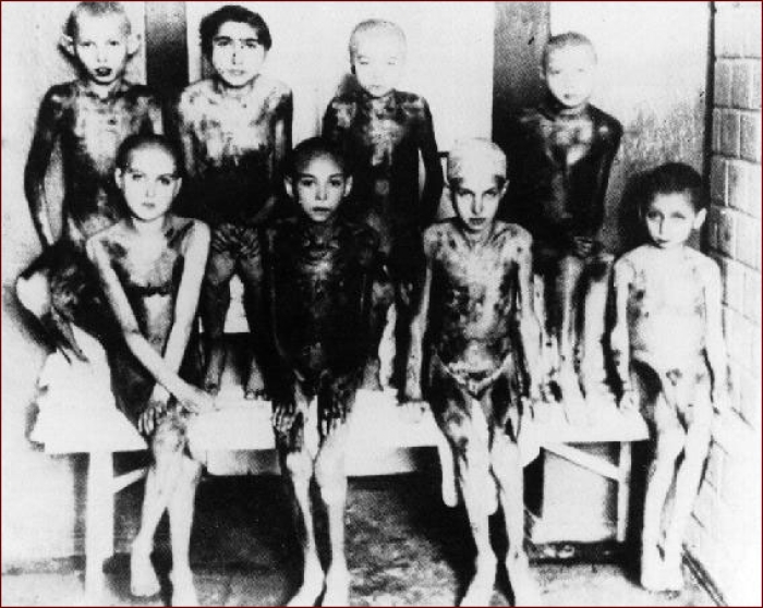 Some of the children experimented on in Auschwitz by Joseph Mengele and other Nazi doctors. (Screenshot, Nova, Holocaust on Trial)