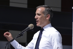Los Angeles Mayor Eric Garcetti speaks at the grand opening of the Irmas Family Campus at LA Family Housing. (Photo credit: Michael Tullberg/Getty Images)