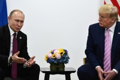 President Trump and Russian President Vladimir Putin at a G20 summit in Osaka in June 2019. (Photo by Brendan Smialowski/AFP via Getty Images)