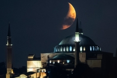 A crescent moon over Hagia Sophia in Istanbul at the weekend. Muslim prayer was held there on Friday for the first time in 86 years. (Photo by Ozan Kose/AFP via Getty Images)
