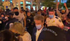 Still shot from amateur video of Sen. Rand Paul (R-Ky.) and his wife being attacked by an angry mob as police try to move them out of danger across from the White House on Aug. 27, 2020.