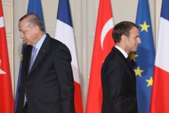 Turkish President Recep Tayyip Erdogan and his French counterpart, Emmanuel Macron, in Paris in 2018. (Photo by Ludovic Marin/AFP/Getty Images)