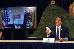 New York Governor Andrew Cuomo speaks at a news conference on July 6 ,2020 in New York City where he announced that President Donald Trump is enabling the coronavirus pandemic by not wearing a mask and downplaying the problem. (Photo by TIMOTHY A. CLARY/AFP via Getty Images)