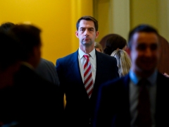 Senator Tom Cotton (R-AR) walks out of a senate luncheon on Capitol Hill in Washington, DC on October 22, 2019. (Photo by ANDREW CABALLERO-REYNOLDS/AFP via Getty Images)