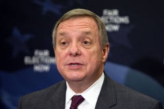 Senate Majority Whip Richard Durbin (D-Ill.) makes a few remarks at The Fair Elections Now Act news conference at Capitol Hill on April 6, 2011 in Washington, DC. (Photo by Paul Morigi/WireImage)