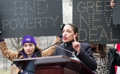 Rep. Alexandria Ocasio-Cortez (D-N.Y.) speaks at the Woman’s March in New York City in Jan. 2019. (Photo by Ira L. Black/Corbis via Getty Images)