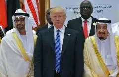President Trump is flanked by Saudi King Salman and UAE Crown Prince Mohammed bin Zayed at a summit in Riyadh in 2017. (Photo by Mandel Ngan/AFP via Getty Images)