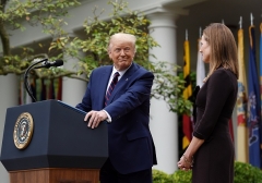 Judge Amy Coney Barrett is nominated to the US Supreme Court by President Donald Trump in the White House Rose Garden on September 26, 2020. (Photo by OLIVIER DOULIERY/AFP via Getty Images)