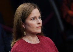 Judge Amy Coney Barrett listens during her confirmation hearing. (Photo credit: KEVIN DIETSCH/POOL/AFP via Getty Images)