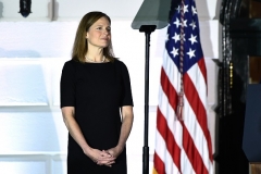 Judge Amy Coney Barrett is sworn in as a Supreme Court Associate Justice during a ceremony at the White House October 26, 2020. (Photo by BRENDAN SMIALOWSKI/AFP via Getty Images)