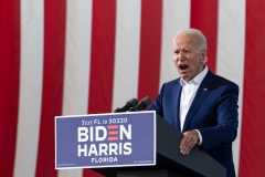 Democratic presidential candidate Joe Biden speaks at a drive-in rally in Miramar, Florida on October 13, 2020. (Photo by JIM WATSON/AFP via Getty Images)