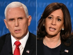 Vice President Mike Pence and vice presidential nominee Sen. Kamala Harris during the vice presidential debate on October 7, 2020 in Salt Lake City, Utah. (Photo by ERIC BARADAT, ROBYN BECK/AFP via Getty Images)