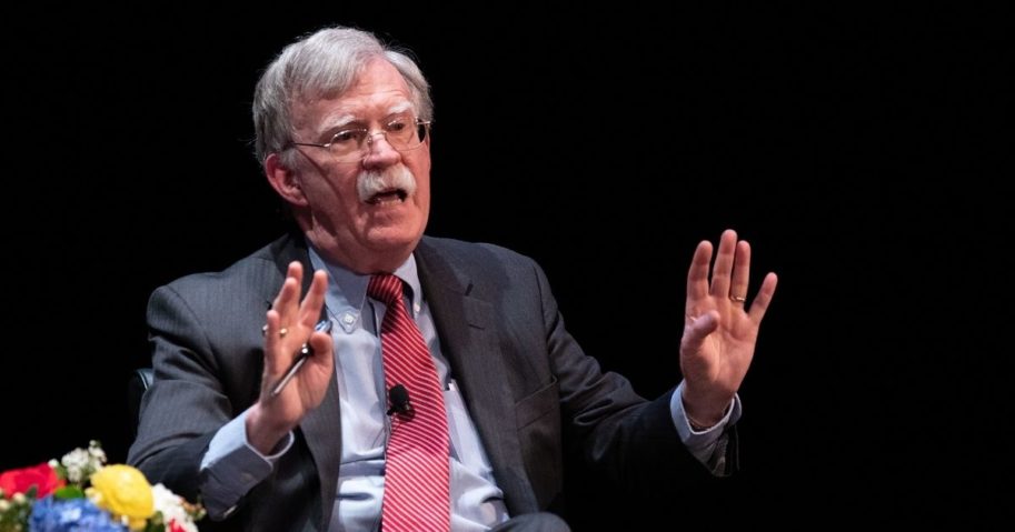 Former national security advisor John Bolton speaks on stage during a public discussion at Duke University in Durham, North Carolina, on Feb. 17, 2020.